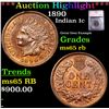Image 1 : ***Auction Highlight*** 1890 Indian Cent 1c Graded ms65 rb BY SEGS (fc)