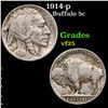 Image 1 : 1914-p Buffalo Nickel 5c Grades vf+