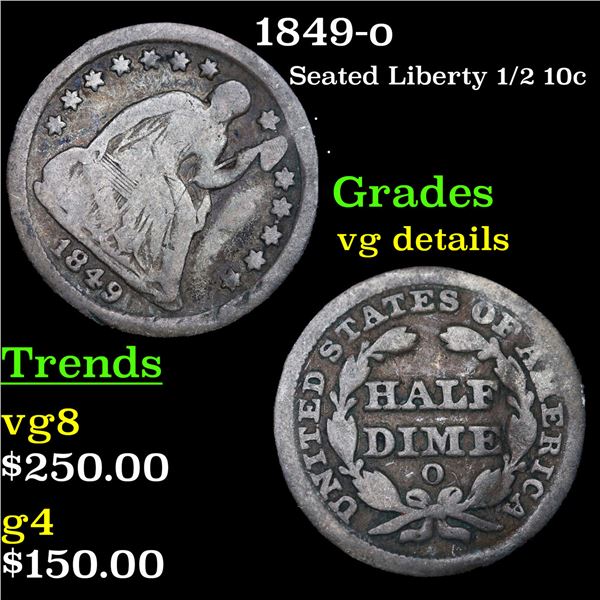 1849-o Seated Liberty Half Dime 1/2 10c Grades vg details
