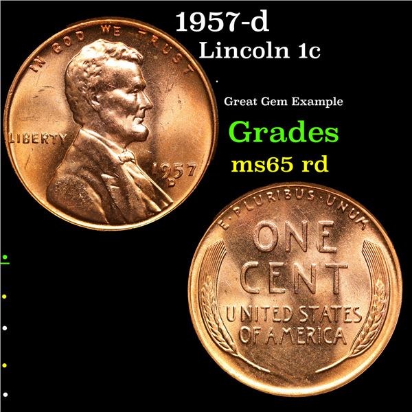 1957-d Lincoln Cent 1c Grades GEM Unc RD