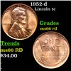 Image 1 : 1952-d Lincoln Cent 1c Grades GEM+ Unc RD