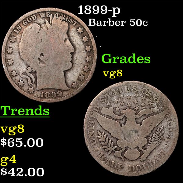 1899-p Barber Half Dollars 50c Grades vg, very good