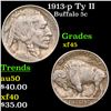 1913-p Ty II Buffalo Nickel 5c Grades xf+