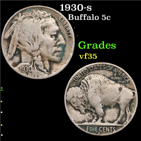 1930-s Buffalo Nickel 5c Grades vf++