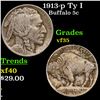 1913-p Ty I Buffalo Nickel 5c Grades vf++
