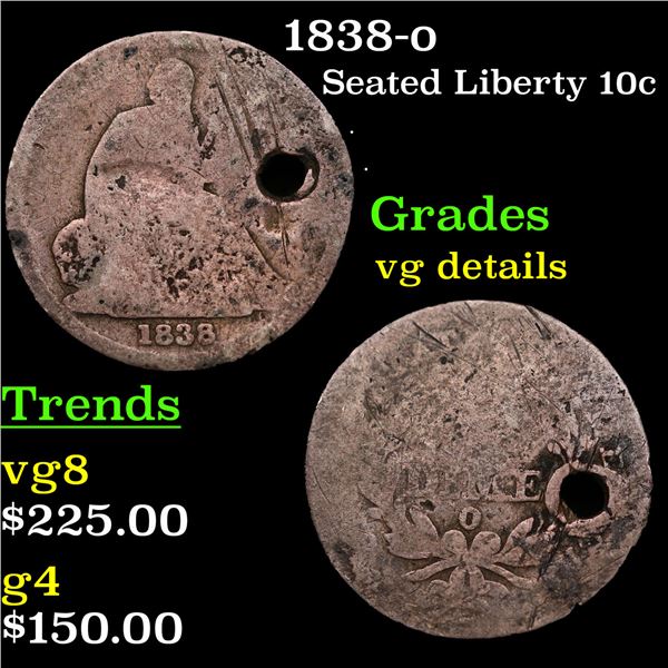 1838-o Seated Liberty Dime 10c Grades vg details