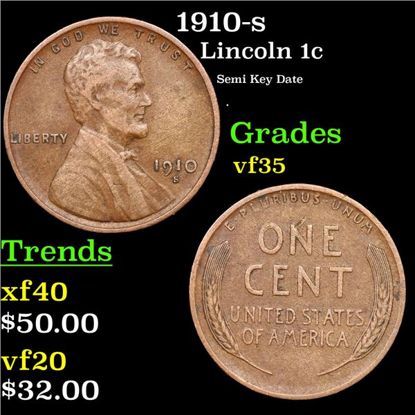1910-s Lincoln Cent 1c Grades vf++