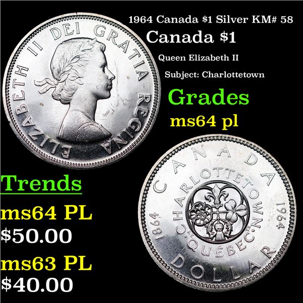 1964 Canada $1 Silver KM# 58 Grades Choice Unc PL
