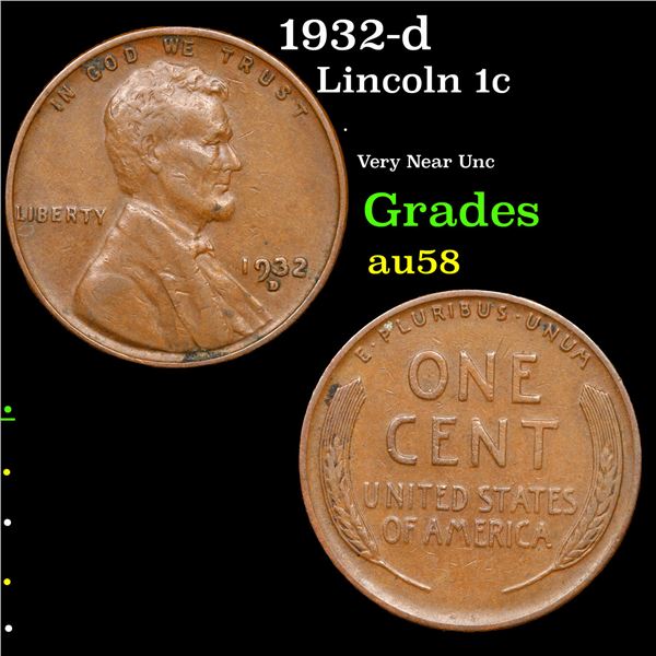 1932-d Lincoln Cent 1c Grades Choice AU/BU Slider
