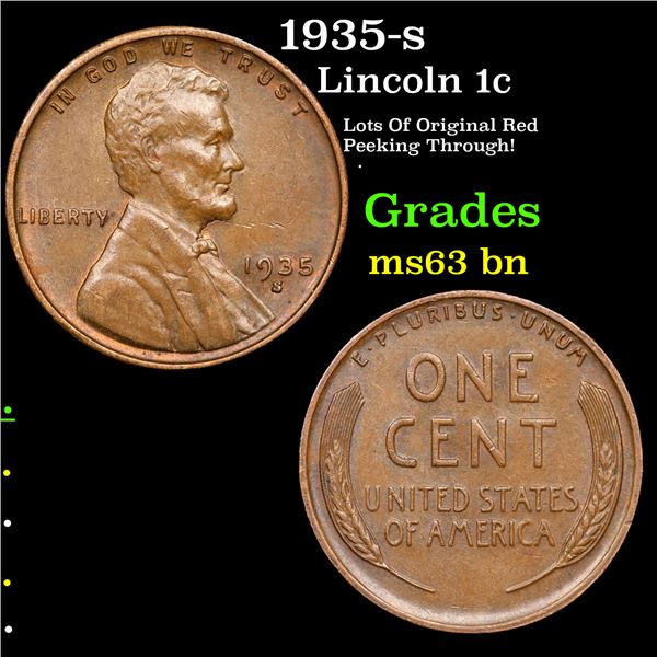 1935-s Lincoln Cent 1c Grades Select Unc BN