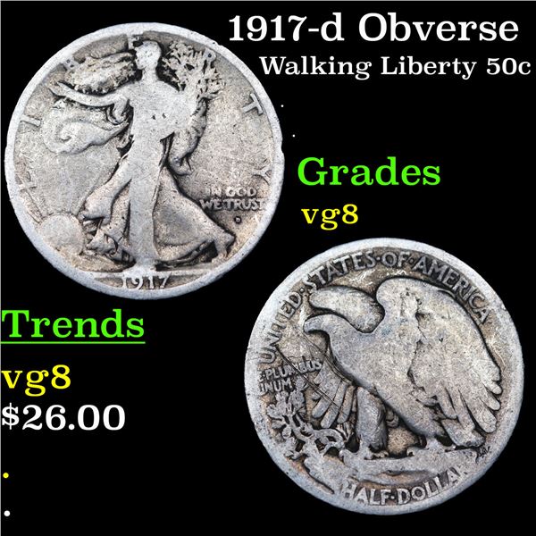 1917-d Obverse Walking Liberty Half Dollar 50c Grades vg, very good