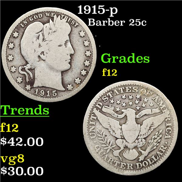 1915-p Barber Quarter 25c Grades f, fine