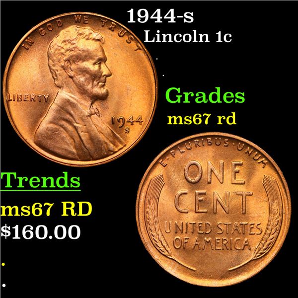 1944-s Lincoln Cent 1c Grades GEM++ Unc RD