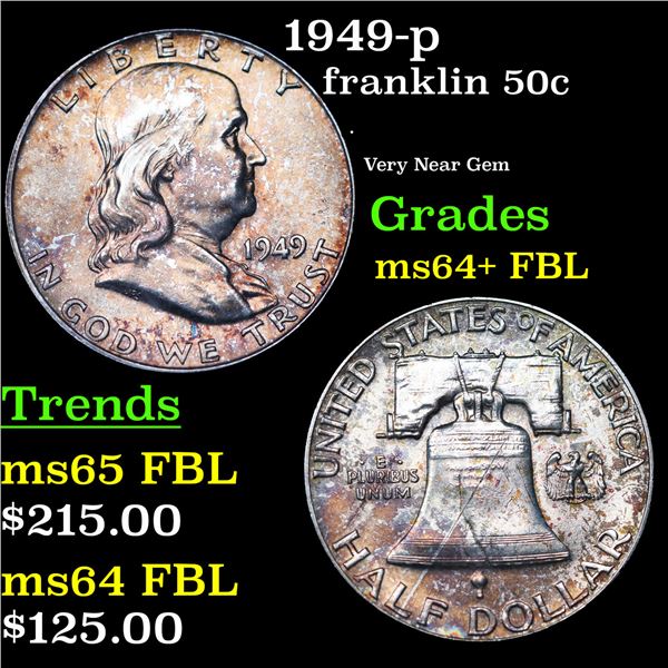 1949-p Franklin Half Dollar 50c Grades Choice Unc+ FBL