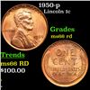 1950-p Lincoln Cent 1c Grades GEM+ Unc RD