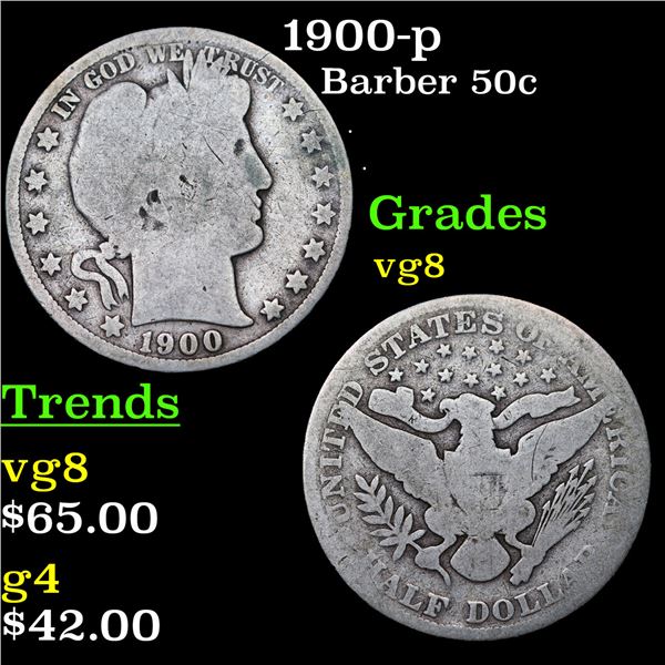 1900-p Barber Half Dollars 50c Grades vg, very good