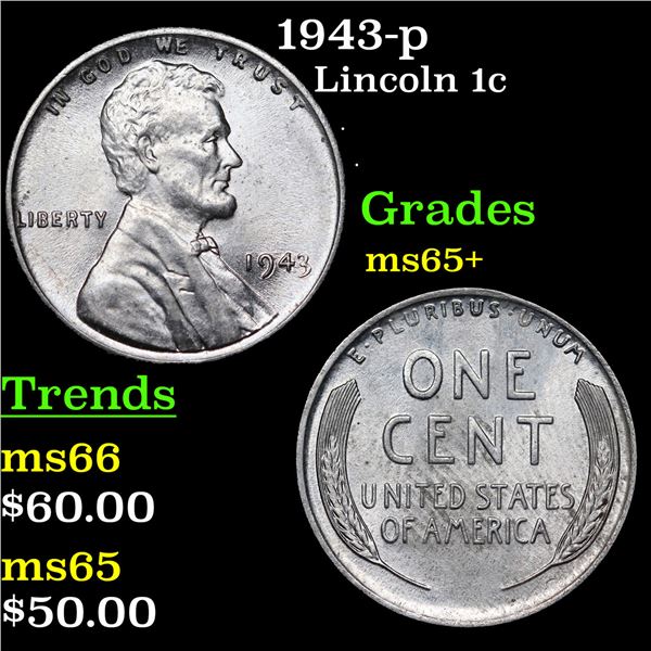 1943-p Lincoln Cent 1c Grades GEM+ Unc