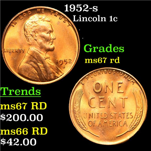 1952-s Lincoln Cent 1c Grades GEM++ Unc RD
