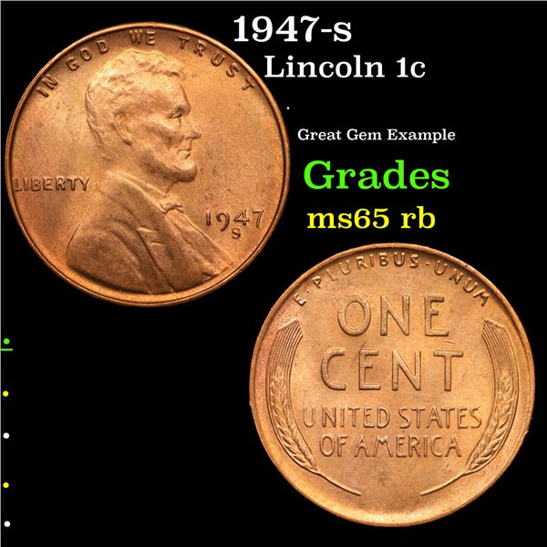1947-s Lincoln Cent 1c Grades GEM Unc RB