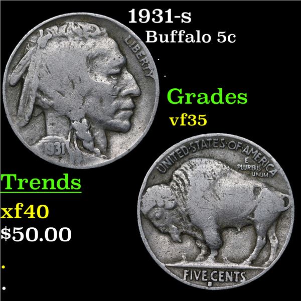 1931-s Buffalo Nickel 5c Grades vf++