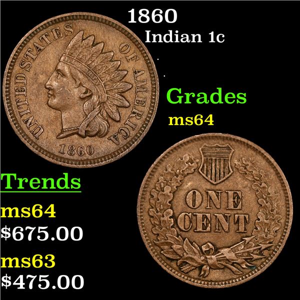 1860 Indian Cent 1c Grades Choice Unc