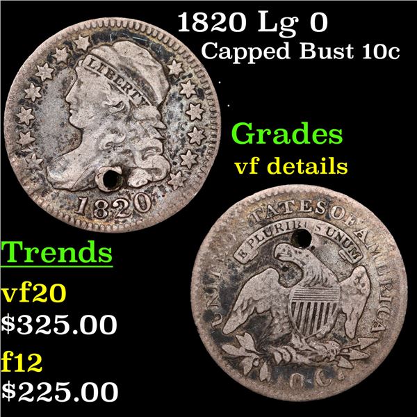 1820 Lg 0 Capped Bust Dime 10c Grades vf details