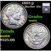 Image 1 : 1892-p Barber Quarter 25c Graded ms64 By SEGS