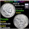***Auction Highlight*** 1913-d Barber Half Dollars 50c Graded ms64+ By SEGS (fc)