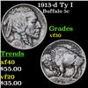 Image 1 : 1913-d Ty I Buffalo Nickel 5c Grades vf++