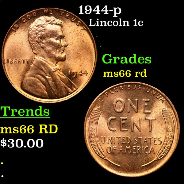 1944-p Lincoln Cent 1c Grades GEM+ Unc RD