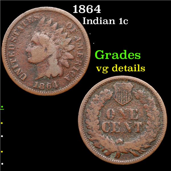 1864 Indian Cent 1c Grades vg details