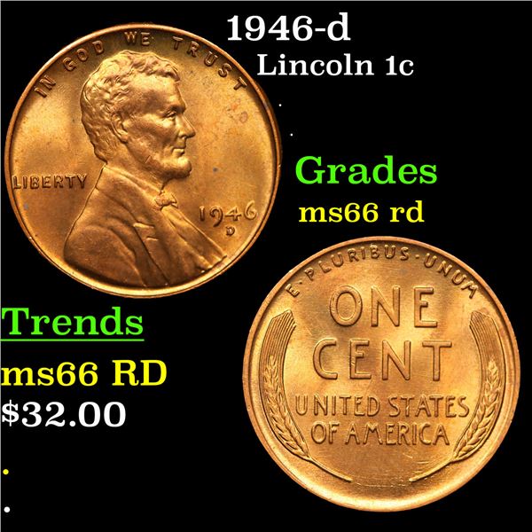 1946-d Lincoln Cent 1c Grades GEM+ Unc RD