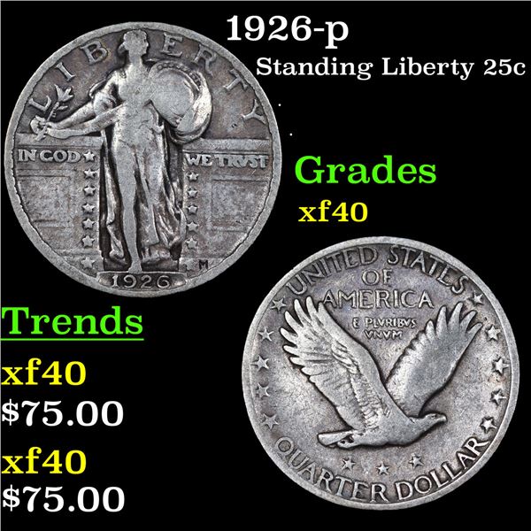 1926-p Standing Liberty Quarter 25c Grades xf