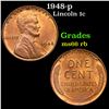 1948-p Lincoln Cent 1c Grades GEM+ Unc RB