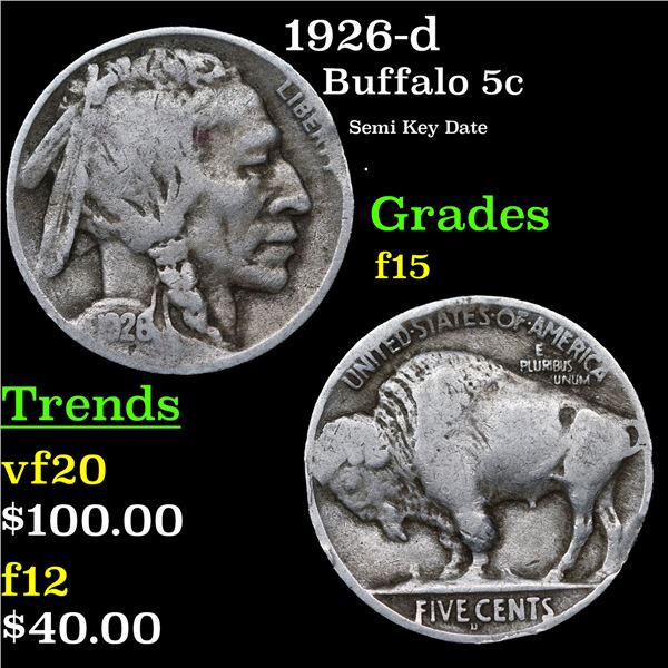 1926-d Buffalo Nickel 5c Grades f+