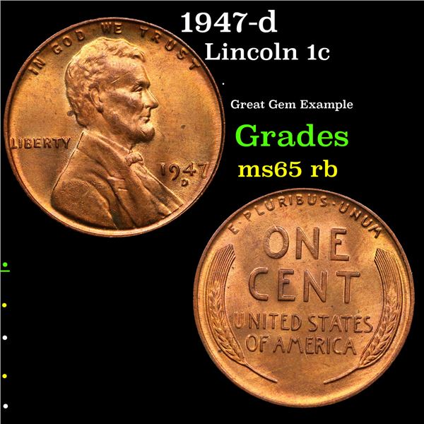 1947-d Lincoln Cent 1c Grades GEM Unc RB