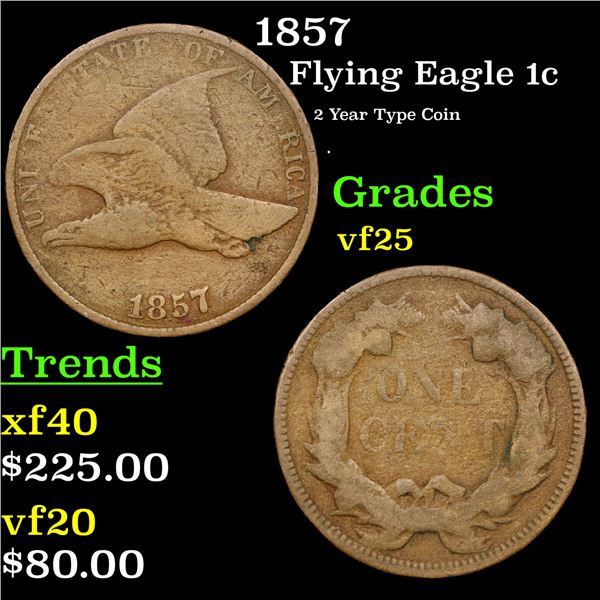 1857 Flying Eagle Cent 1c Grades vf+