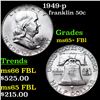Image 1 : 1949-p Franklin Half Dollar 50c Grades GEM+ FBL