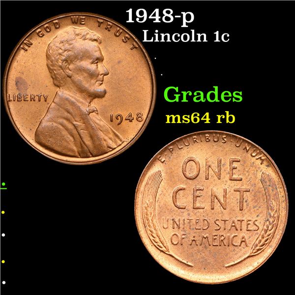 1948-p Lincoln Cent 1c Grades Choice Unc RB
