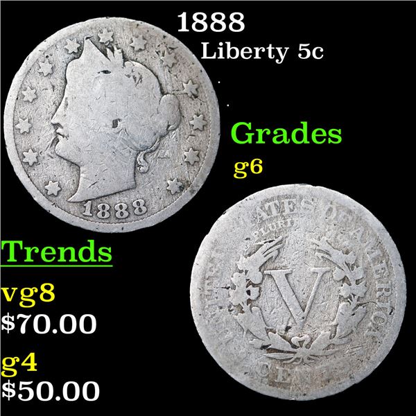 1888 Liberty Nickel 5c Grades g+