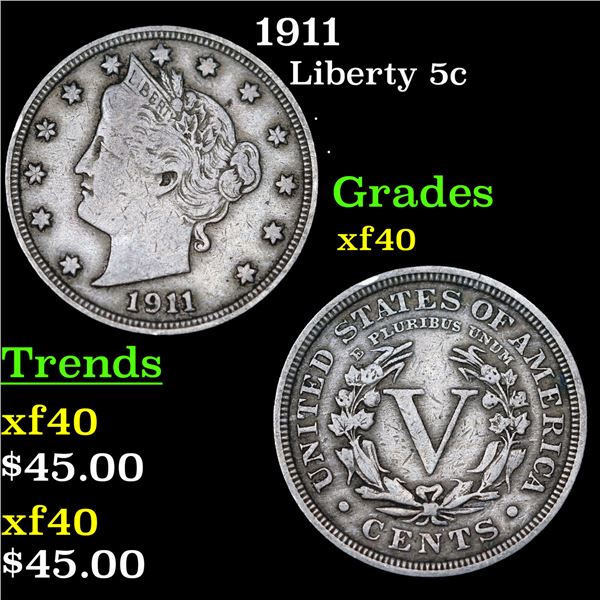 1911 Liberty Nickel 5c Grades xf