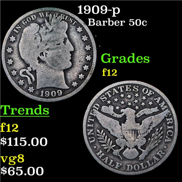 1909-p Barber Half Dollars 50c Grades f, fine