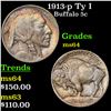 Image 1 : 1913-p Ty I Buffalo Nickel 5c Grades Choice Unc