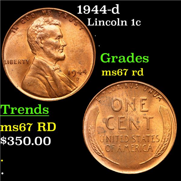 1944-d Lincoln Cent 1c Grades GEM++ Unc RD