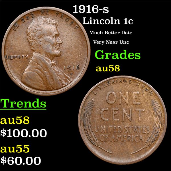 1916-s Lincoln Cent 1c Grades Choice AU/BU Slider