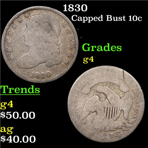 1830 Capped Bust Dime 10c Grades g, good