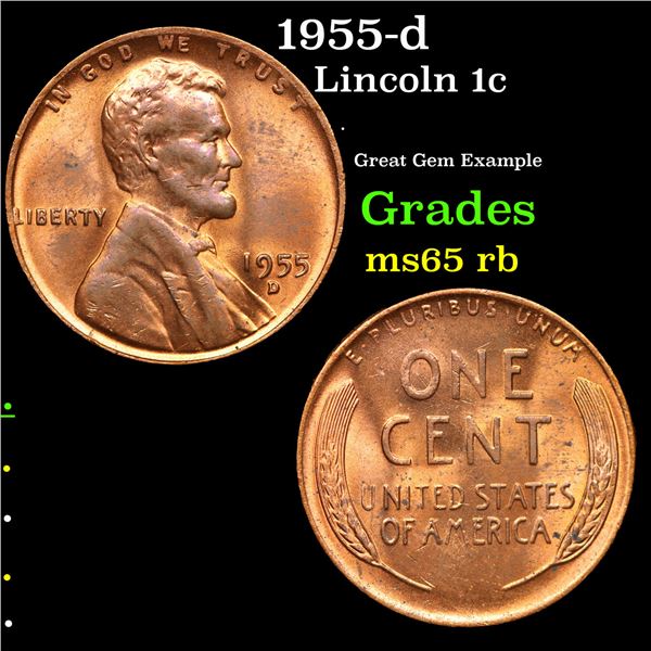 1955-d Lincoln Cent 1c Grades GEM Unc RB