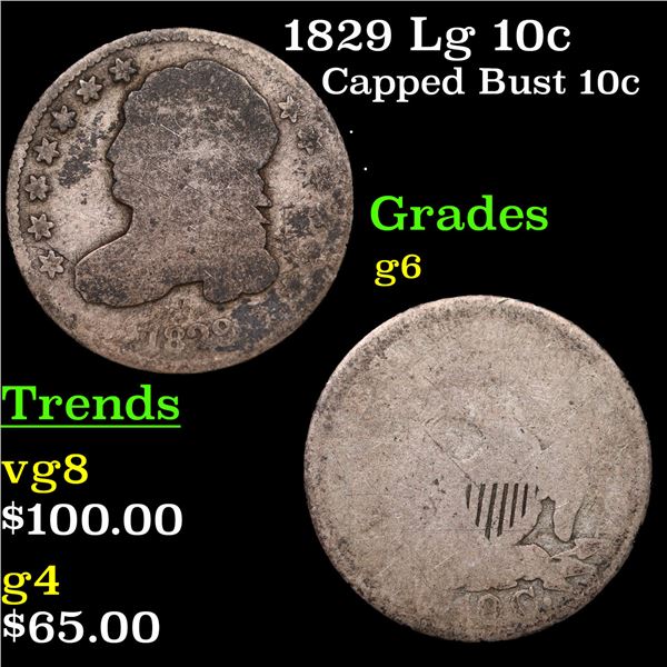 1829 Lg 10c Capped Bust Dime 10c Grades g+