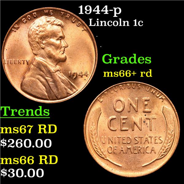 1944-p Lincoln Cent 1c Grades GEM++ RD