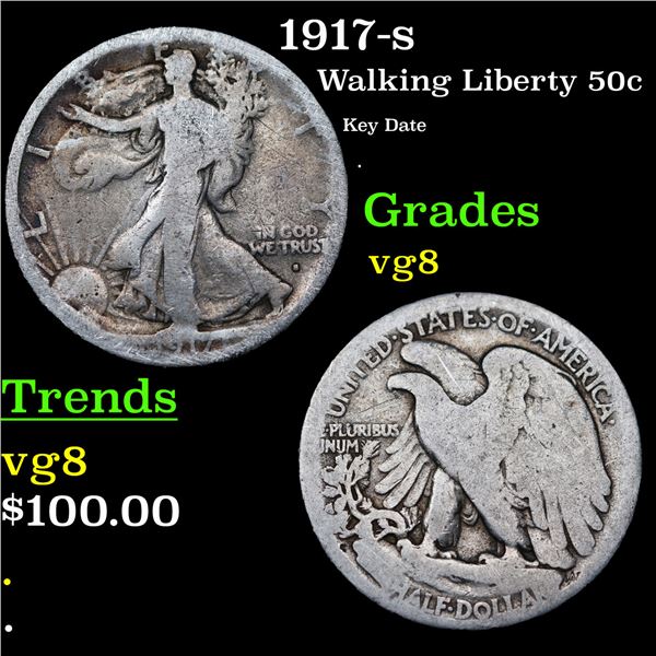 1917-p Walking Liberty Half Dollar 50c Grades vg, very good